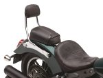 Leather motorcycle seat with backrest for comfort and style, compatible with Revelry Motorcycles.