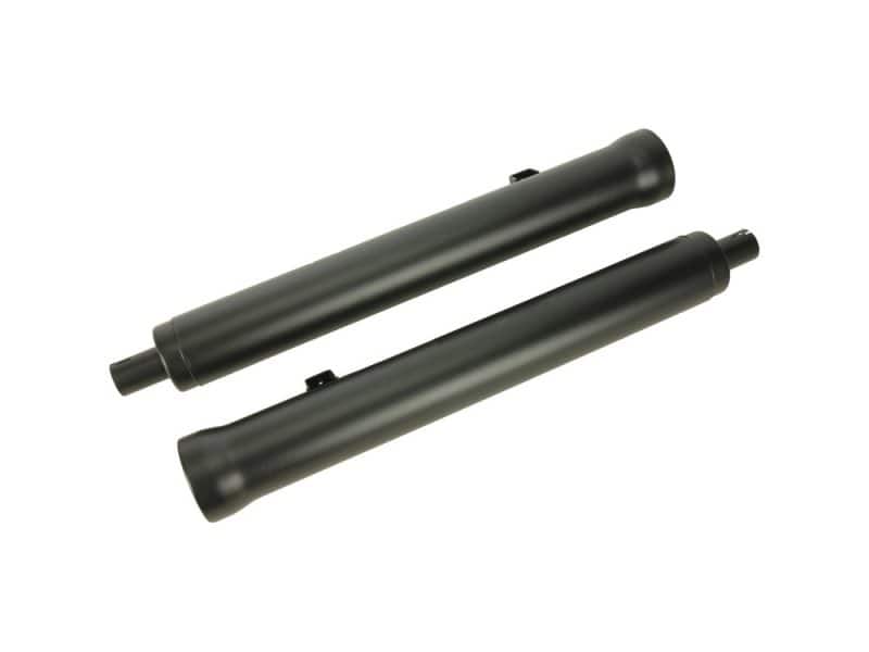 Lightweight black motorcycle fork tubes for Revelry Motorcycles.