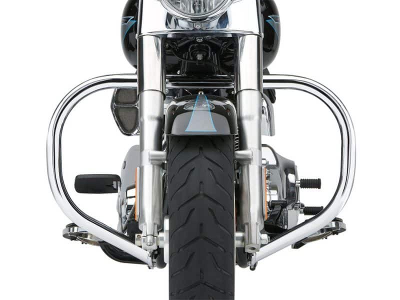 Engine Guard Freeway Bar - Chrome. Fits FL Softail 2000-2017. Revelry Motorcycles front view showcasing modern, powerful cruiser bikes in Australia.