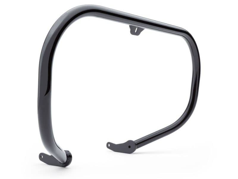 Lightweight black motorcycle crash bar for enhanced bike protection and style.