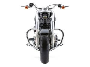 High-performance black and silver cruiser motorcycle with chrome accents from Revelry Motorcycles.