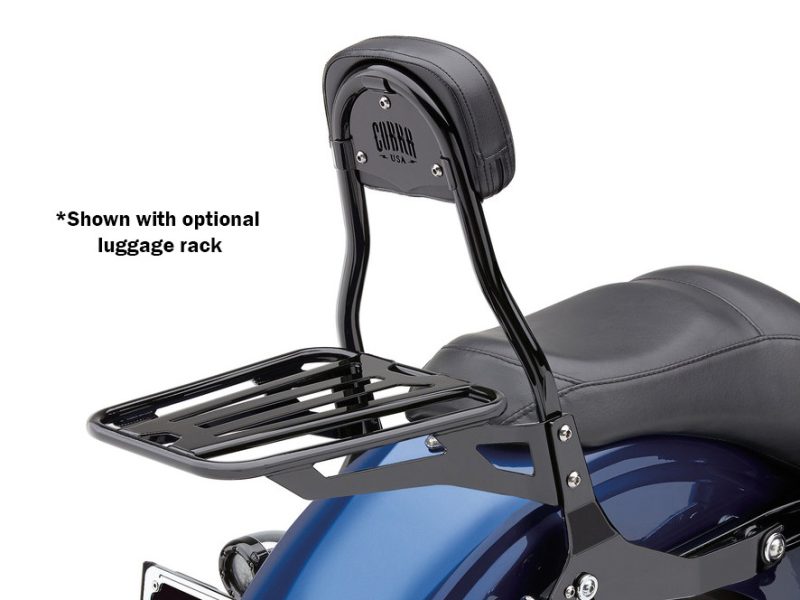 Short Quick Detachable Sissy Bar Kit - Black. Fits Dyna 2006-2017. Motorcycle luggage rack for Revelry Motorcycles, durable and stylish touring accessory in black.