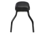 Saddle seat with black leather and chrome motorcycle handlebar, durable and stylish.