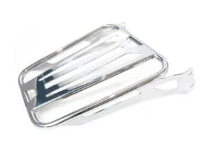 Polished motorcycle luggage rack for Revelry Motorcycles Australia, durable chrome finish for bikers.