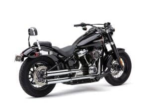 Harley-Davidson cruiser motorcycle with black finish and chrome accents.
