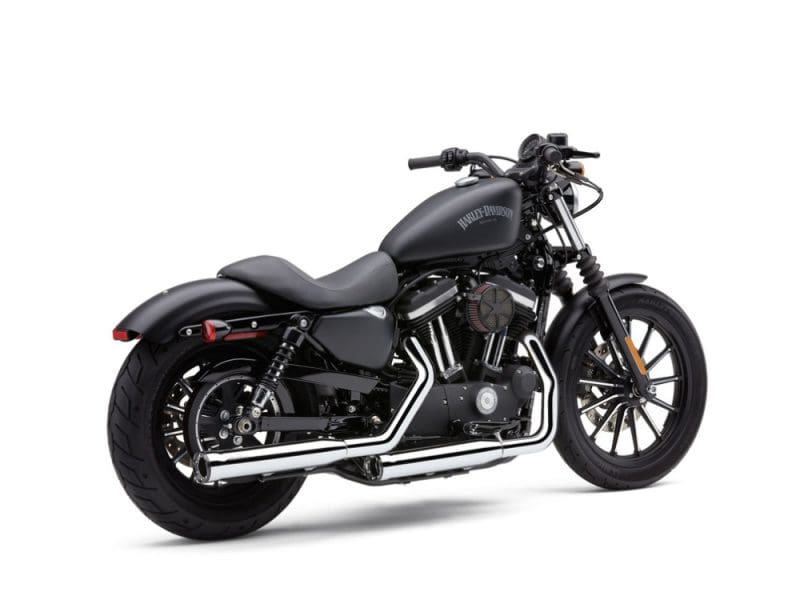 Harley-Davidson black cruiser motorcycle, sleek design, perfect for riding enthusiasts.