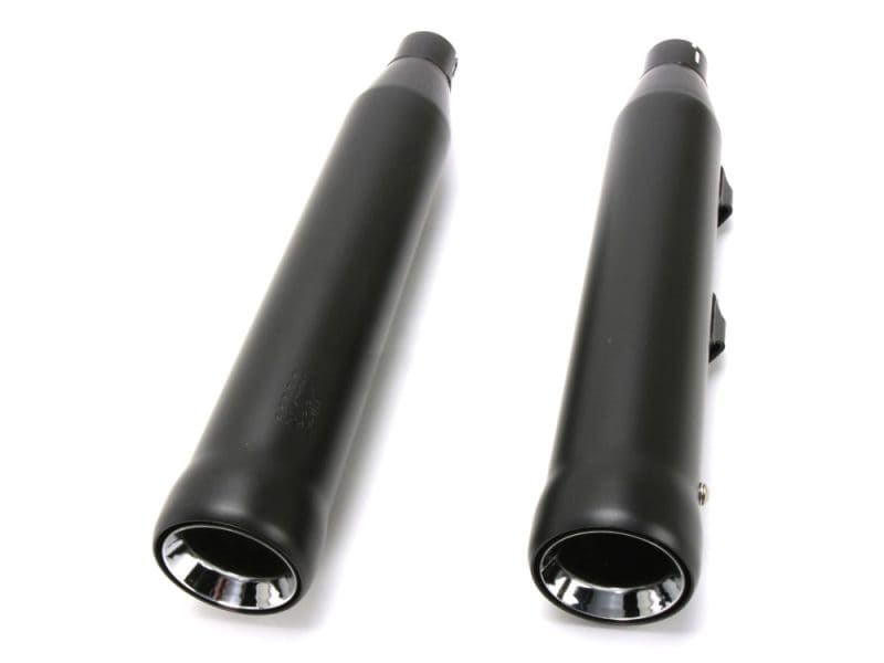 Black motorcycle mufflers for Revelry Motorcycles Australian bikes, high-performance exhaust upgrade options.