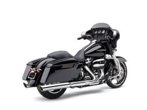 Black Harley-Davidson touring motorcycle with saddle bags, ideal for long rides and touring.