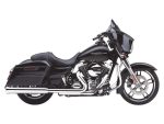 Black touring motorcycle with custom Harley Davidson design, sleek and powerful on display.