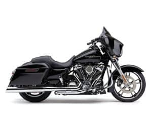 Premium black touring motorcycle with Harley-Davidson engine, ideal for long-distance riding.