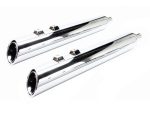 Dual chrome motorcycle exhaust pipes for custom Harley Davidson bikes.