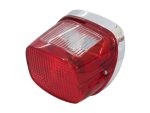 Bright red motorcycle tail light with chrome accents for Revelry Motorcycles.