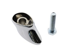 Shiny chrome motorcycle rear footpeg with mounting bolt for Revelry Motorcycles in Australia.