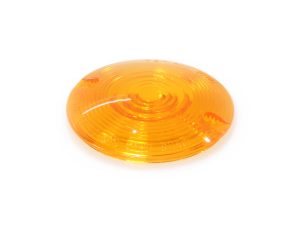 Yellow motorcycle turn signal lens, motorcycle safety indicator light, Revelry Motorcycles accessory.