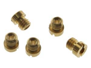 Small brass motorcycle brake bleed screw inserts for Revelry Motorcycles.