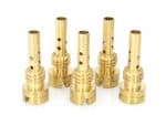 Brass motorcycle engine valve guides for performance bike maintenance and repair.