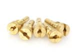 Gold motorcycle axle adjuster screws for Revelry motorcycles.