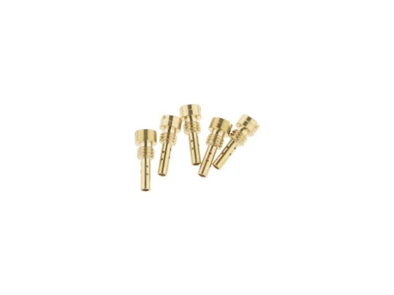 Gold motorcycle brake caliper bolts for Revelry Cycles custom bikes.