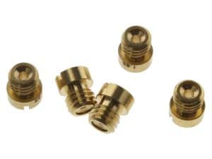 Brass motorcycle brake rotor bolts for Revelry Motorcycles custom builds and repairs.