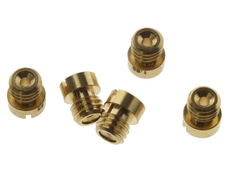 Brass motorcycle brake rotor bolts for Revelry Motorcycles custom builds and repairs.