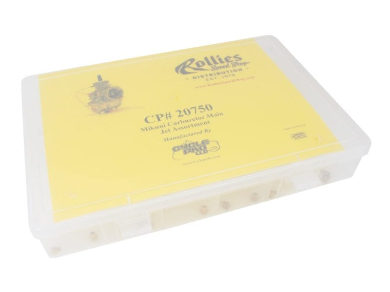 Small motorcycle jet carburetor repair kit in a clear plastic case – Revelry Motorcycles Australia.