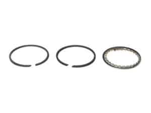 Lubrication piston ring set for motorcycle engine rebuild, high-performance parts.
