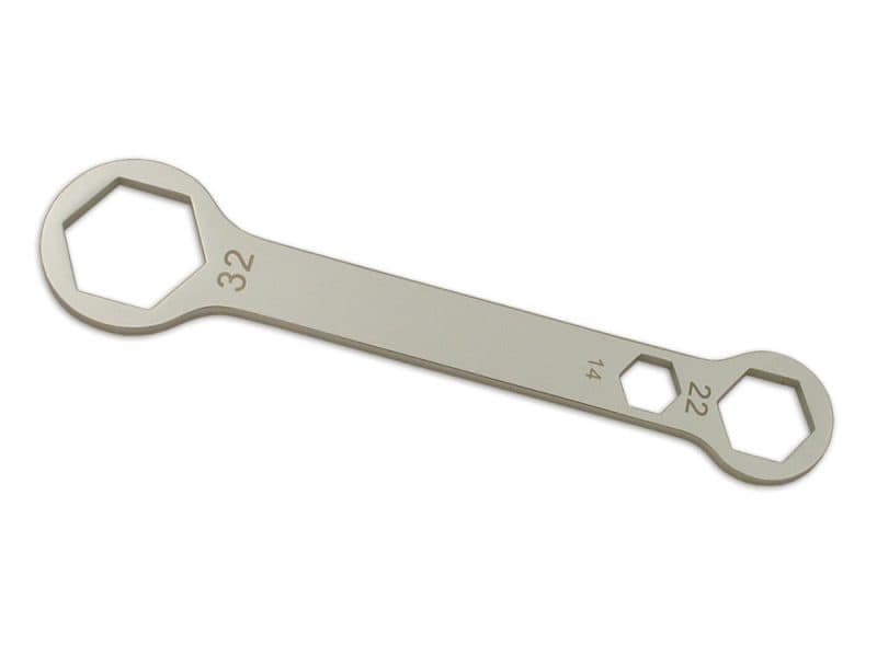Combo Axle Wrench 14mm x 22mm x 32mm Hex wrench with multiple sizes for motorcycle maintenance and repair.
