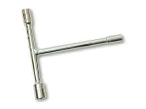 Chrome motorcycle T-handle wrench for Revelry Motorcycles repairs and maintenance.