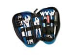 Multi-tool bike repair kit in a compact blue case for cyclists and motorcycle enthusiasts.