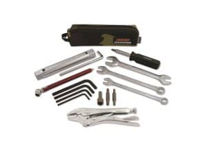 High-quality motorcycle repair tools set including wrenches, pliers, screwdrivers, and a carrying case for bikers.