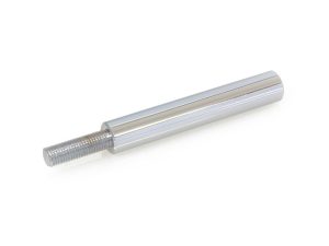 Aluminium motorcycle axle shaft with threaded end for Revelry Motorcycles.