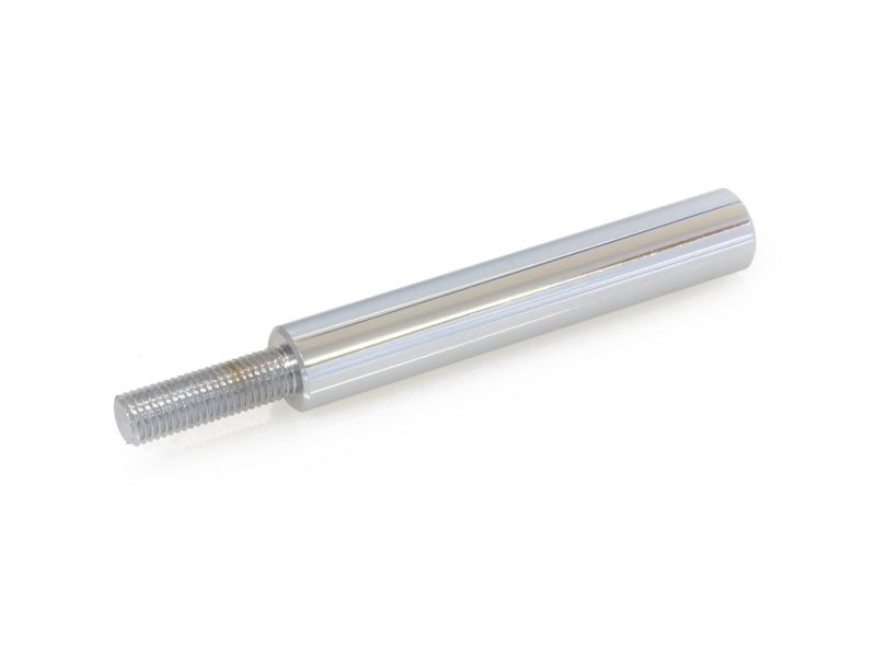 Aluminium motorcycle axle shaft with threaded end for Revelry Motorcycles.