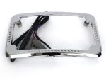 Chrome motorcycle license plate light mount with wiring for Revelry Motorcycles.