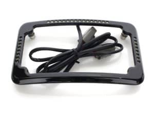 Wireless motorcycle license plate light frame with LED illumination, Ducati, Suzuki, Harley Davidson compatible.