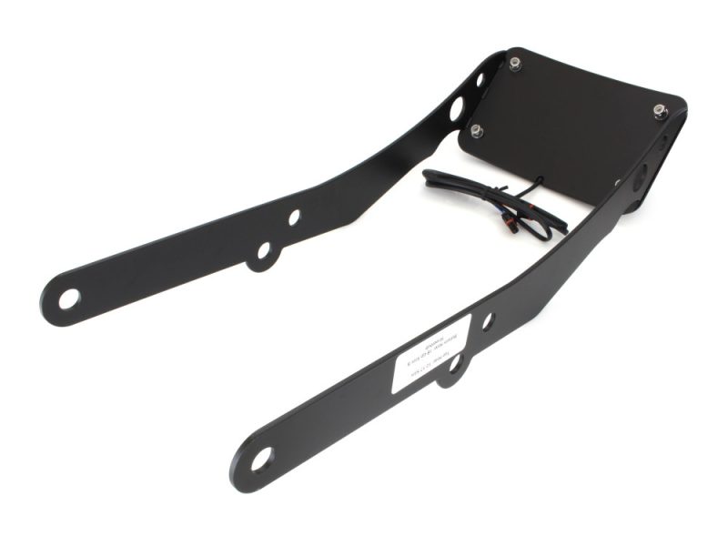 Heavy-duty motorcycle license plate holder with wiring for Revelry Motorcycles.