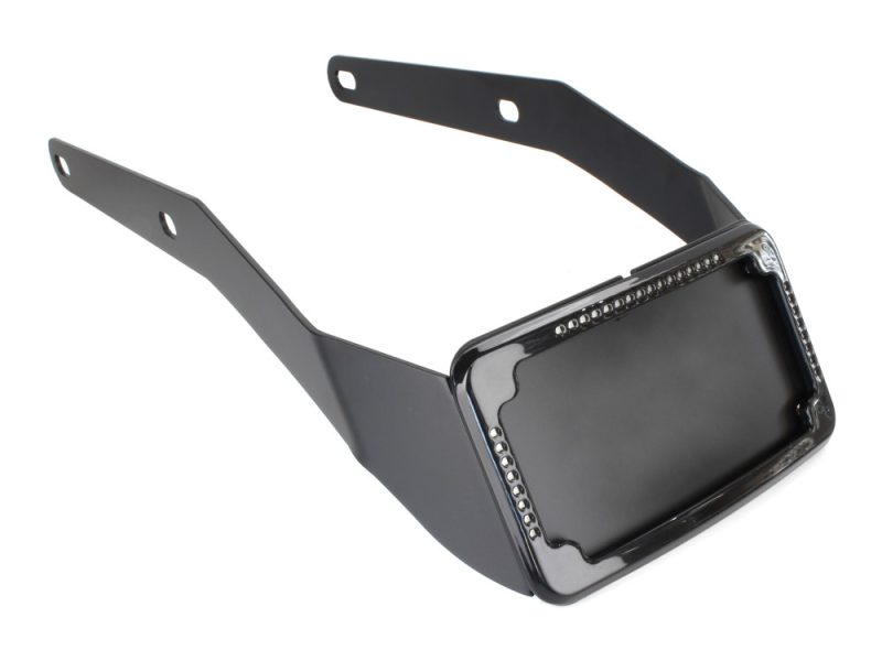 Black motorcycle headlight mount bracket for Revelry Motorcycles.
