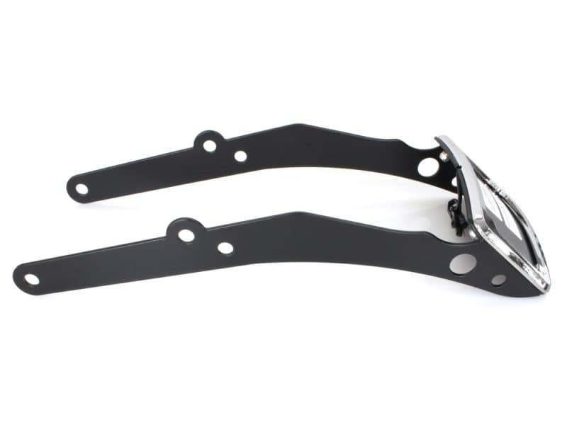 Black motorcycle visor mounting brackets for Revelry Motorcycles accessories and custom builds.