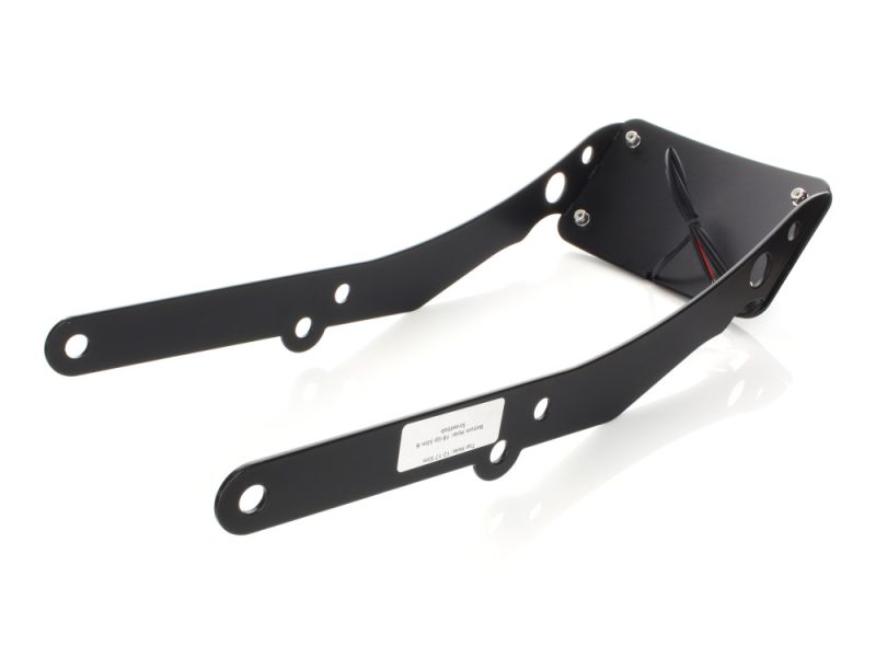 Lightweight black motorcycle headlight bracket for Revelry Motorcycles.