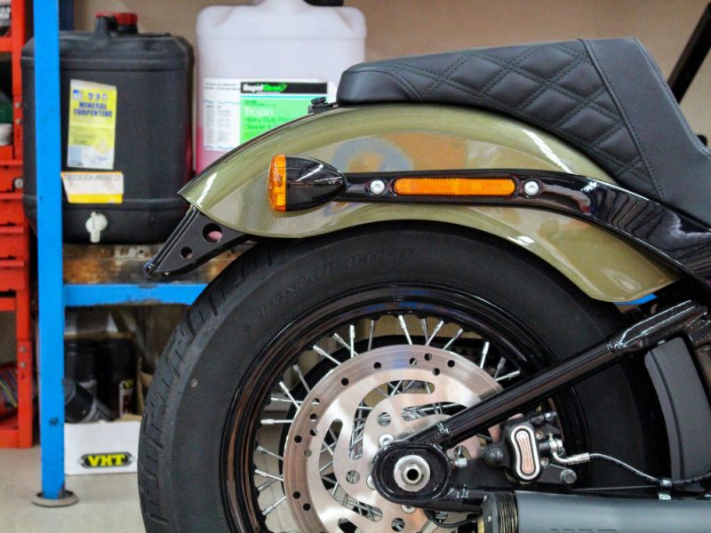 VINTAGE STYLE MOTORCYCLE FENDER AND WHEEL FOR REVELRY MOTORCYCLES.