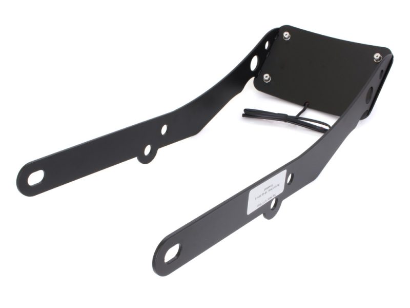 Motorcycle license plate holder for Revelry Motorcycles with LED light strip.