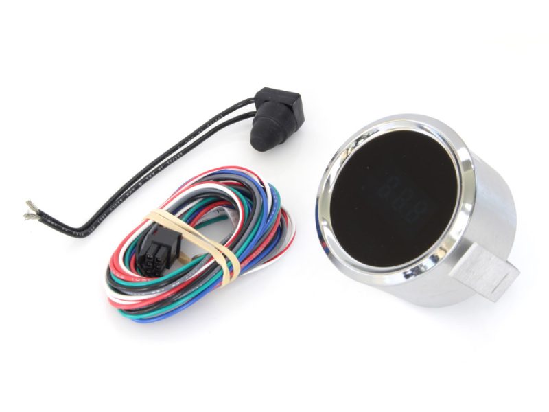 Digital motorcycle speedometer with wiring harness and sensors for Revelry Motorcycles.