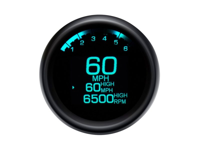 Digital motorcycle speedometer display showing 60 MPH with high RPM indicator.