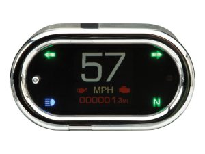 Digital motorcycle speedometer with LED indicators and odometer, suitable for custom bikes and motorcycle accessories.