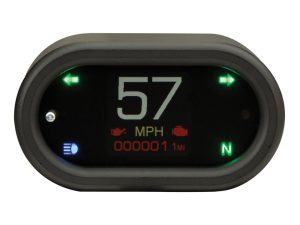 Digital motorcycle speedometer with warning indicators and LED lights, suitable for Revelry Motorcycles.