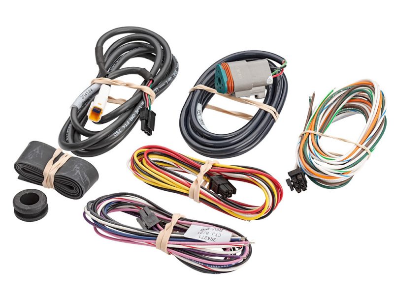 Colourful motorcycle wiring harness kit for Revelry Motorcycles, ideal for custom builds.