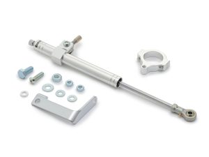 Aluminium motorcycle steering damper and installation kit, compatible with Revelry Motorcycles.