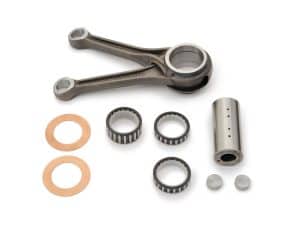 Metal motorcycle connecting rod assembly with bearings and bushings for Revelry Motorcycles.