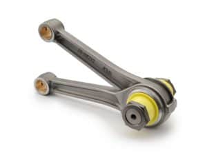 High-performance motorcycle suspension linkage for Revelry Motorcycles, durable and lightweight.