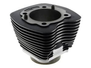 Large motorcycle cylinder head featuring black cooling fins for Revelry Motorcycles Australia.