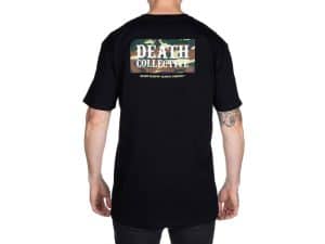 Vampire Rose motorcycle t-shirt with Death Collective logo on back, casual streetwear style, inspired by motorcycle culture.